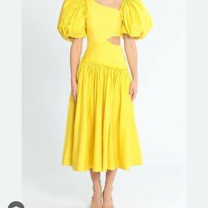 Aje Sunny Yellow Midi Dress with Statement Sleeves